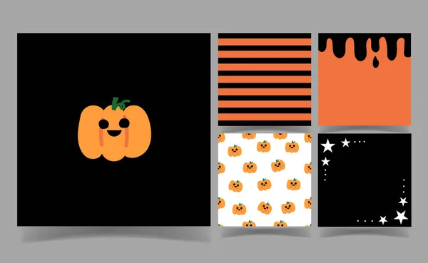 Halloween Kürbis Auf Schwarzem Und Orangefarbenem Hintergrund Kollektion Memo Vorlage — Stockvektor