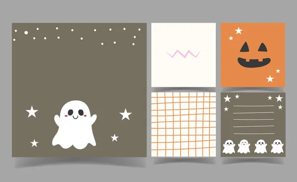 Cute Halloween Ghost Pumpkin Background Collection Memo Template — Stock Vector