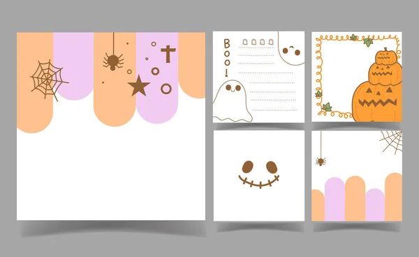 Halloween Jegyzetek Sablon Üdvözlés Hulladék Foglalás Card Design Aranyos Háttér Vektor Grafikák