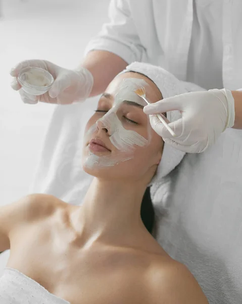 Young Beautiful Healthy Woman Face Medicine Cosmetology Doctor Hands White — Stock Photo, Image