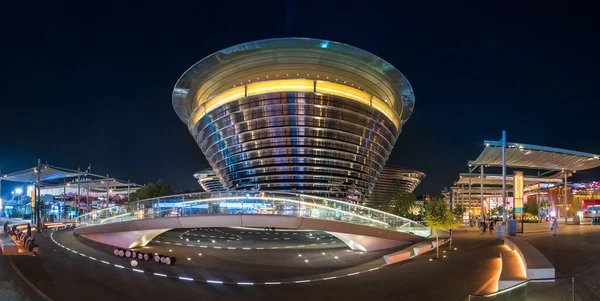 阿拉伯联合酋长国迪拜 2020年10月3日 阿里夫 迪拜世博会移动展馆 独特的建筑和设计照亮了阿拉伯联合酋长国的夜晚 — 图库照片