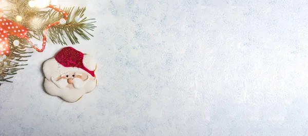 Karácsonyi Cookie Asztalon Téli Ünnepek Ünnepi Dekorációk Szimbólumok Felső Nézet — Stock Fotó