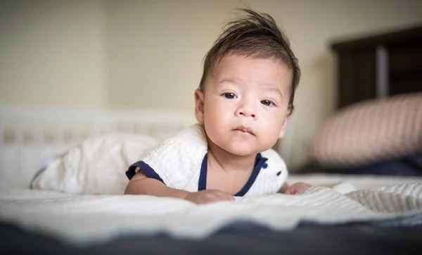 Adorable Months Old Mixed Race Newborn Baby Boy Lying His — Foto Stock