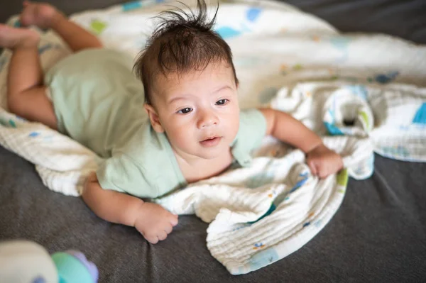 Adorable Months Old Mixed Race Newborn Baby Boy Lying His — Foto Stock
