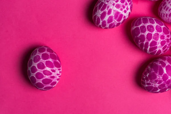 Padrão Renda Pintado Rosa Ovos Páscoa Com Espaço Cópia Fundo — Fotografia de Stock