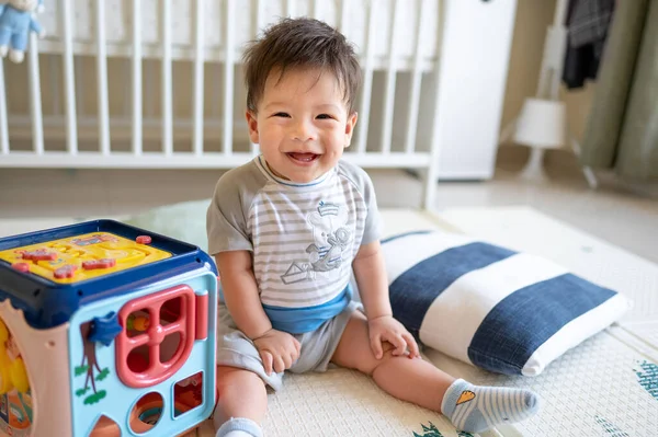 Adorable Months Old Mixed Race Baby Boy Smiling Playing Activity — Stock Photo, Image