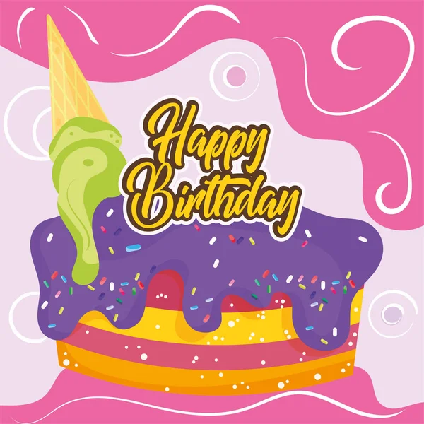 Glückwunsch zum Geburtstag Geschenkkarte Isolierte Kuchen mit Eis Vector — Stockvektor