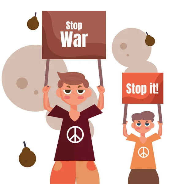 戦争の概念に抗議するポスターを掲載した男性のペア｜Vector — ストックベクタ