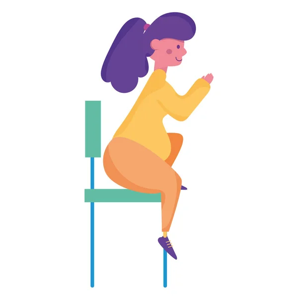 Aislado feliz chica de dibujos animados en una silla Vector — Vector de stock