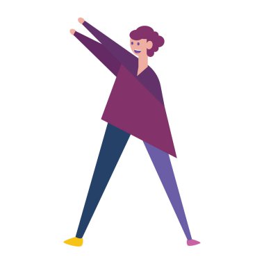 İzole edilmiş mutlu kız çizgi filmi. İki eli havada, Vector.