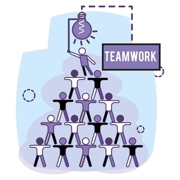 Gruppo di persone che lavorano insieme per raggiungere il concetto di lampadina Teamwork Vector — Vettoriale Stock