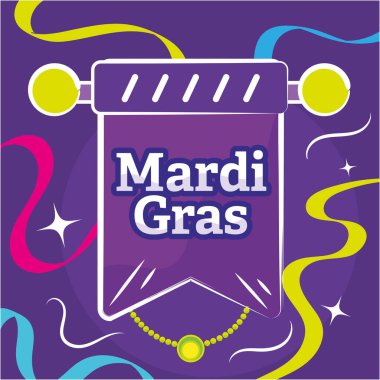 Metin Vektörü ile renkli Mardi Gras poster mor afişi