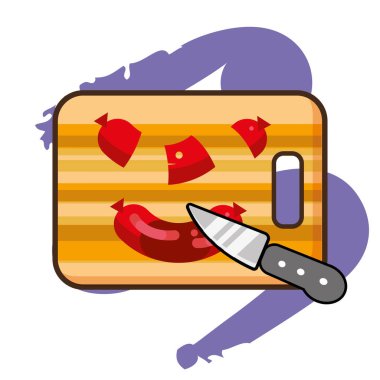 Ayrı sosis parçaları bıçak ikonu Vektörü tarafından dilimleniyor.