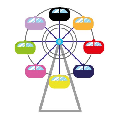 İzole edilmiş renkli karnaval dönme dolap düz tasarım taşıyıcı.