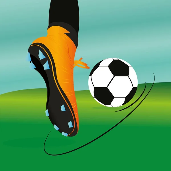 Futbolcu ayağı top taşıyıcıya tekme atıyor — Stok Vektör