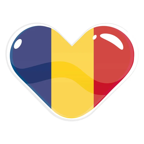 Forma del cuore isolato con la bandiera di Romania Vector — Vettoriale Stock