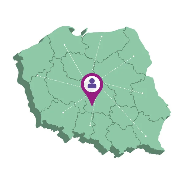 Izolowana mapa 3d renderowania Polski z pinem mapowym Vector — Wektor stockowy