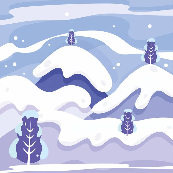 Piękny zimowy niebieski krajobraz zimowy ze wzgórzami i drzewami Vector — Wektor stockowy