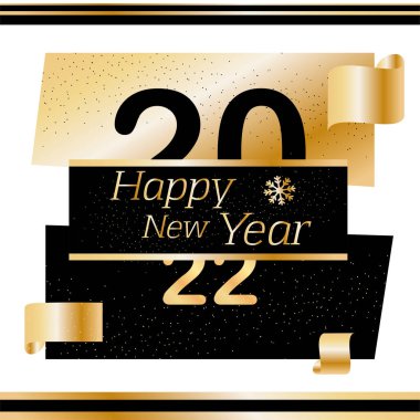 Altın metin vektörlü siyah mutlu yeni yıl şablonu
