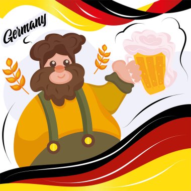 Köpük Almanya konsept vektörlü bira tutan mutlu adam.