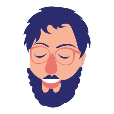 Gözlüklü izole erkek hippi çizgi film karakteri.