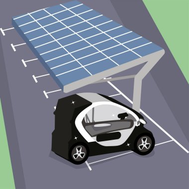 Otoparkta 3 boyutlu elektrikli araba.