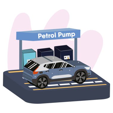 Benzin istasyonunda 3D lüks bir araba.