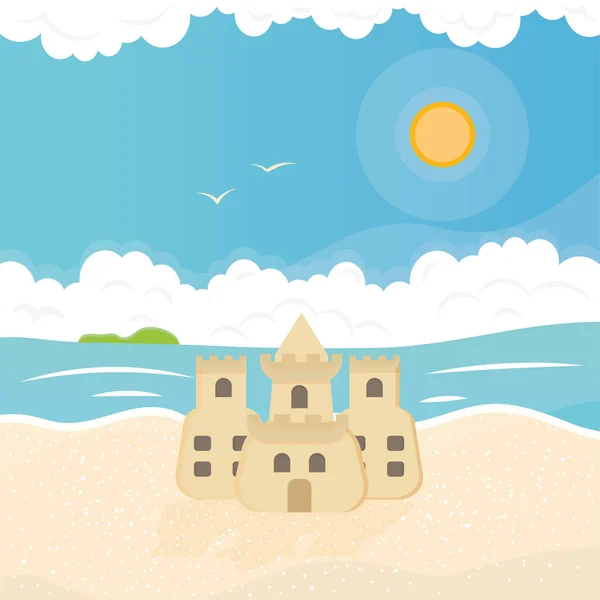 Piaszczysty zamek na plaży Letni krajobraz wakacyjny Wektor — Wektor stockowy