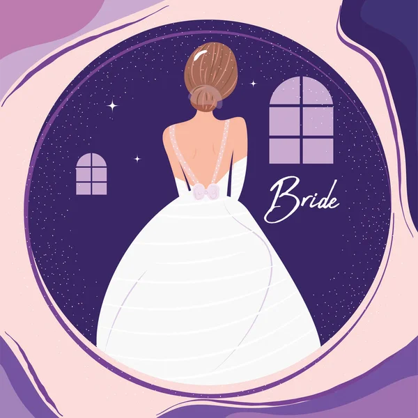 Isolated happy bride with wedding dress Wedding colored template Vector — стоковый вектор