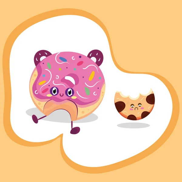 Heureux donut et biscuit personnage de dessin animé Fast Food vecteur — Image vectorielle