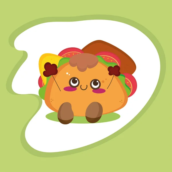 Isolé heureux mexicain taco personnage de dessin animé Fast Food vecteur — Image vectorielle