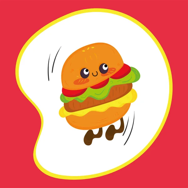 Geïsoleerd gelukkig schattig kaas hamburger cartoon karakter Fast food Vector — Stockvector