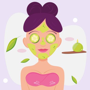 Yüzünde limon ve taç yaprakları olan mutlu kız masaj konsepti taşıyıcı.