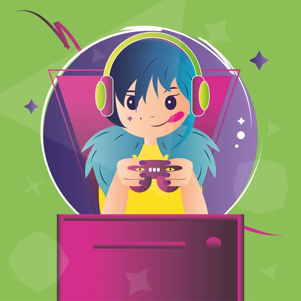 Premium Vector  Cute gamer girl logo holding a joystick to play online  games