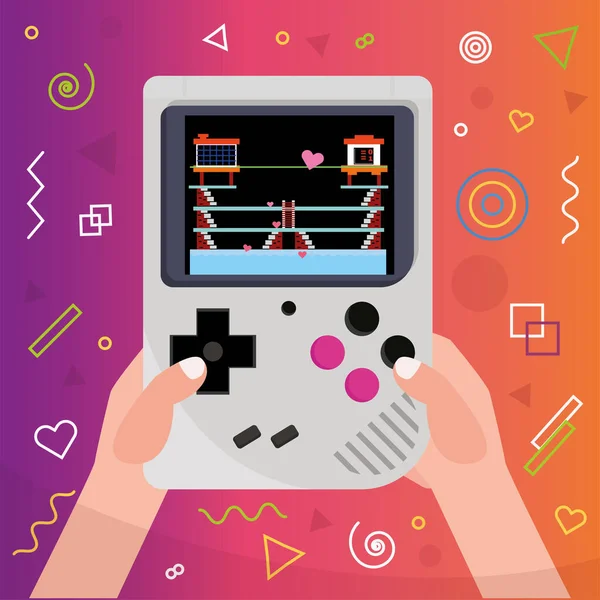 Pair of hands holding a mobile console Videogame Vector — Stock Vector