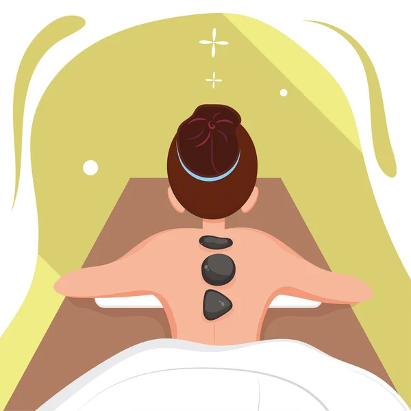 Relaxed girl with stones on her back Spa concept Vector Vector De Stock