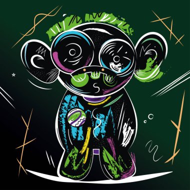 Renkli retro maymun canavar grafitti stili Vektör çizimi