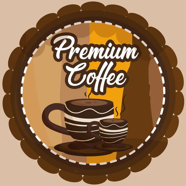 Barevný Prémie Kávový Štítek Šálkem Kávy Vektorové Ilustrace — Stockový vektor