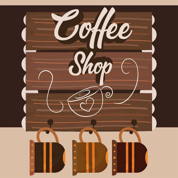 Holztisch Mit Hängender Tasse Kaffee Coffee Premium Shop Vector Illustration — Stockvektor