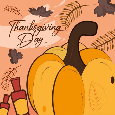 Renkli balkabağı mutlu bir şükran günü poster illüstrasyonunda