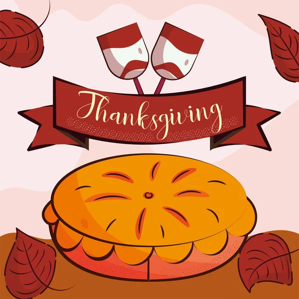 Gekleurde Gelukkige Thanksgiving Dag Poster Met Een Herfst Taart Vector — Stockvector
