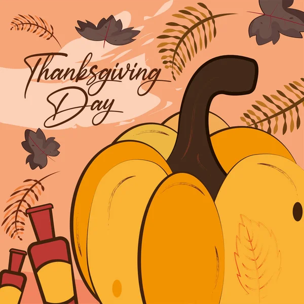 Gekleurde Pompoen Een Vrolijke Thanksgiving Dag Poster Vector Illustratie — Stockvector