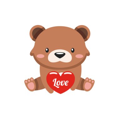 İzole edilmiş sevimli oyuncak ayı Sevgililer Günü ikonu Vektör illüstrasyonu