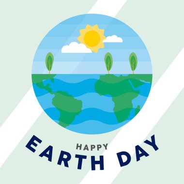 Su dolu ıssız bir dünya gezegeni. Dünya Günü poster illüstrasyonu.