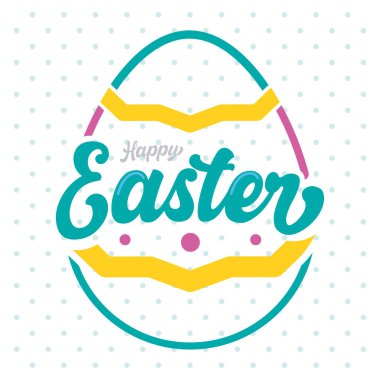 Pasta renkli mutlu paskalya posteri. Boyalı yumurta ve metin vektörü illüstrasyonu.