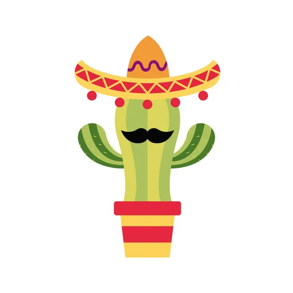 Cactus Lindo Aislado Con Sombrero Mexicano Icono Dibujos Animados Bigote — Archivo Imágenes Vectoriales