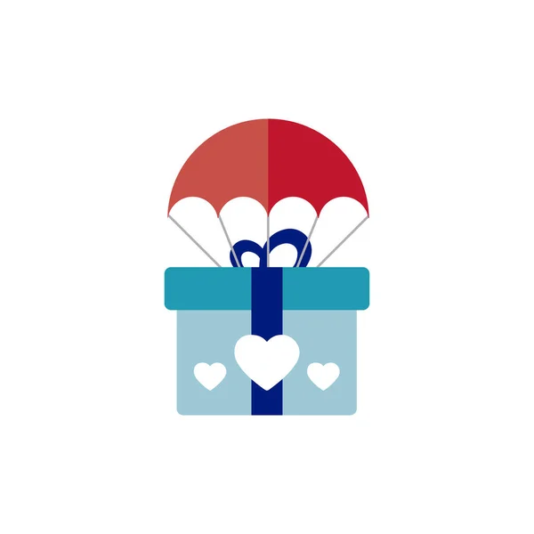 Isolierte Geschenkbox Auf Fallschirm Ikone Valentinstag Vector Illustration — Stockvektor