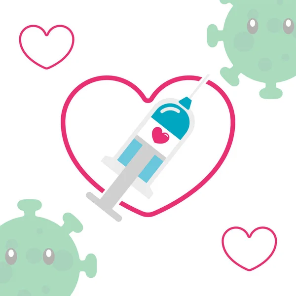 Impfspritze Auf Einem Herzförmigen Self Care Vector Illustration — Stockvektor