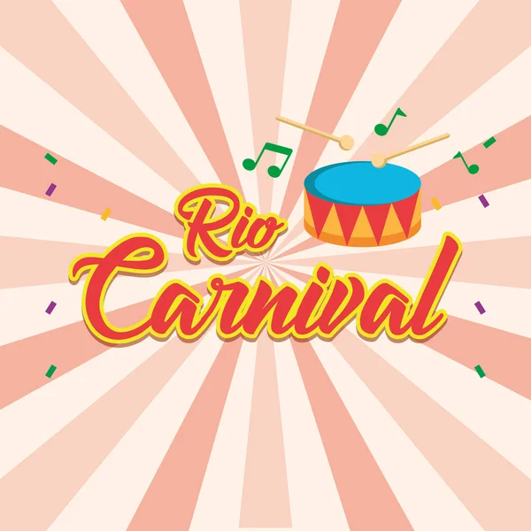 Cartel Carnaval Color Rio Janeiro Con Tambor Ilustración Vectorial — Vector de stock