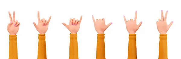 Set Hand Gestures Render Cartoon Female Hands Sweater Showing Gestures — Stock Photo, Image